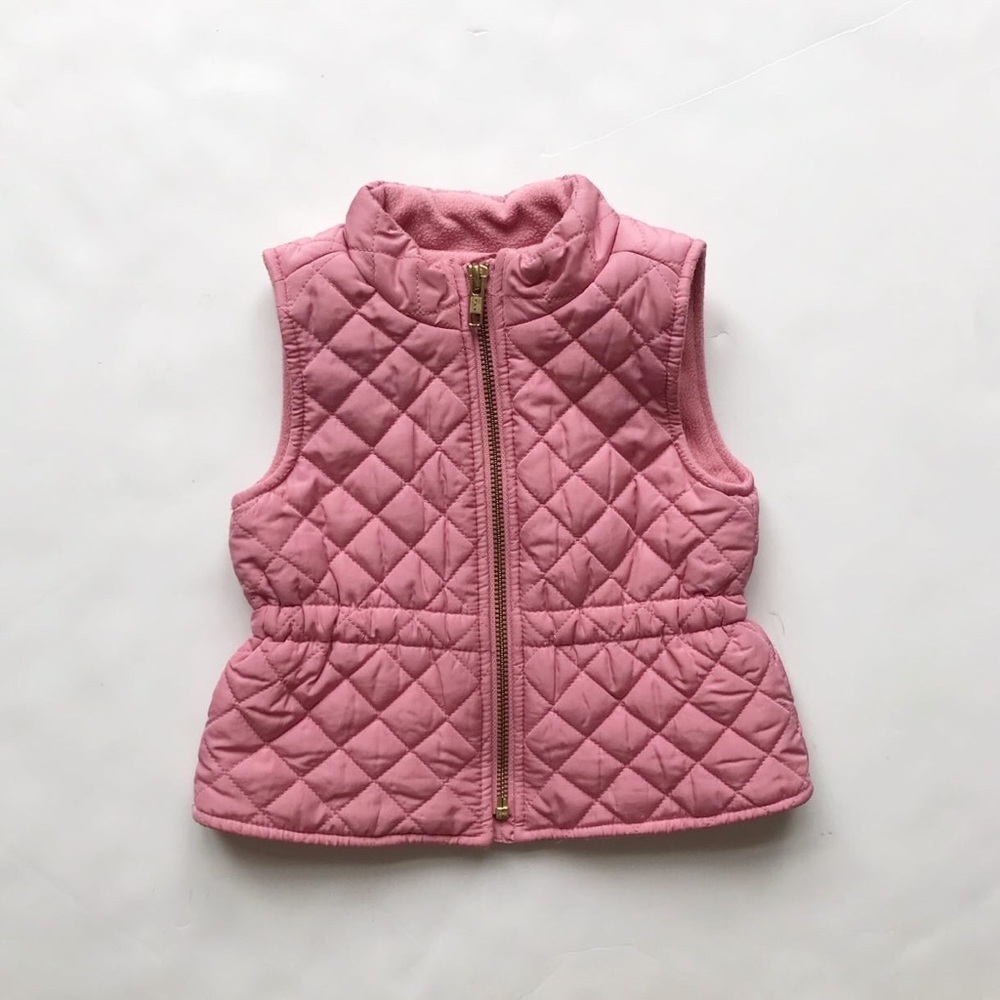 Old Navy pink fleece lined quilt stitched vest EUC 12-18 months